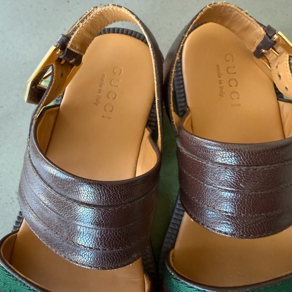 Kids Brown Leather Sandals with Green & Red Accent - Picture 4 of 10